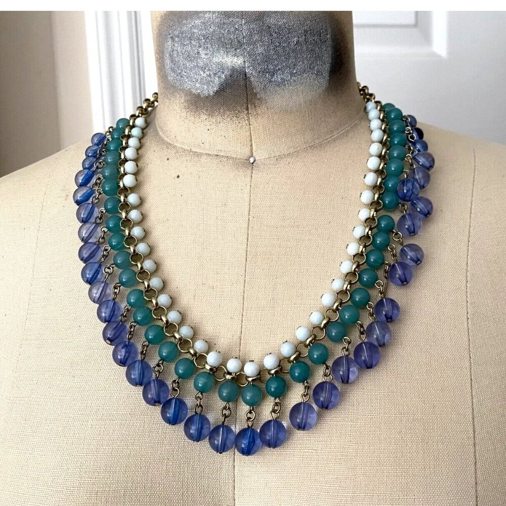 Coldwater Creek BLUE waterfall Stone Bohemian Collar Bib Necklace & Bracelet set